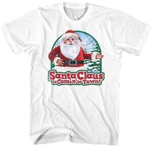 Santa Claus Is Coming To Town White Retro Holiday Festive Family T Shirt